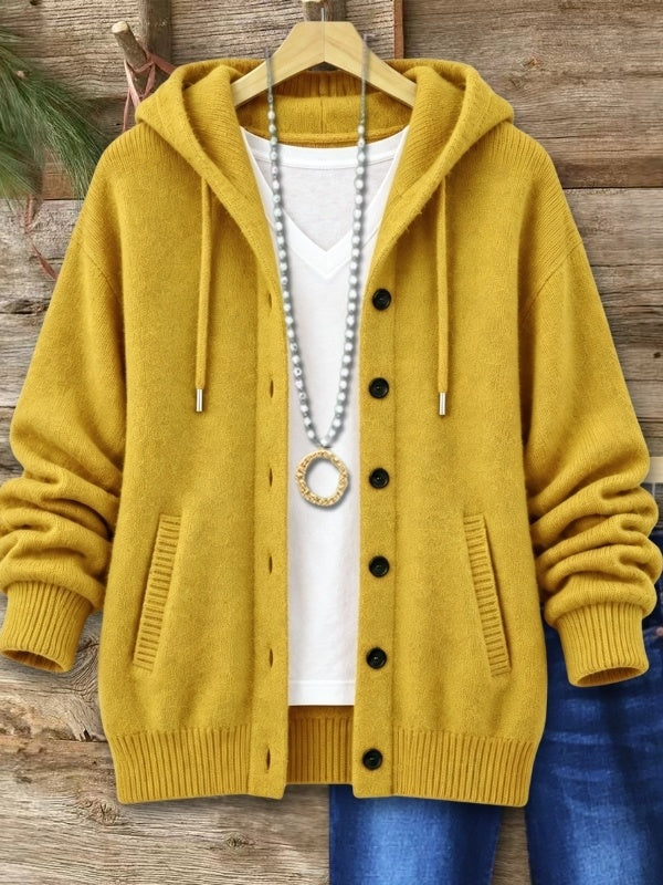Hooded Button Front Knit Cardigan