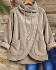 Corduroy Cowl Neck Button Top