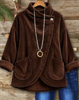 Corduroy Cowl Neck Button Top