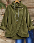 Corduroy Cowl Neck Button Top