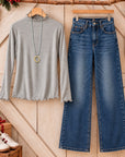 Lettuce Trim Mock Neck Long Sleeve Top