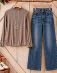 Lettuce Trim Mock Neck Long Sleeve Top