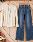 Lettuce Trim Mock Neck Long Sleeve Top