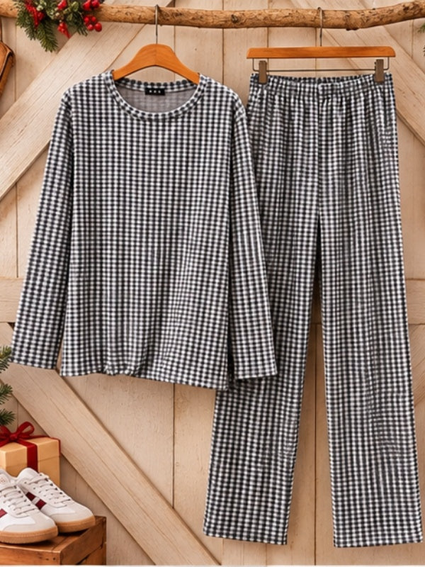 Gingham Print Soft Thermal Lounge Set