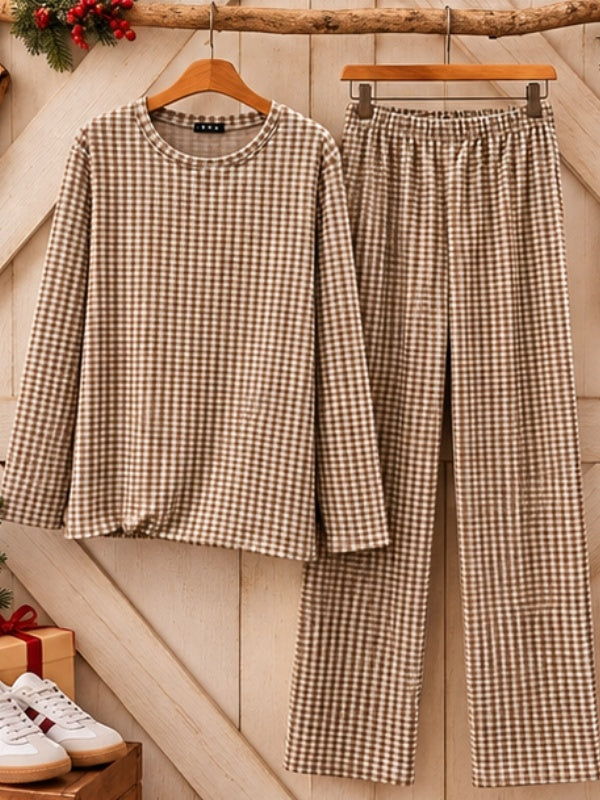 Gingham Print Soft Thermal Lounge Set