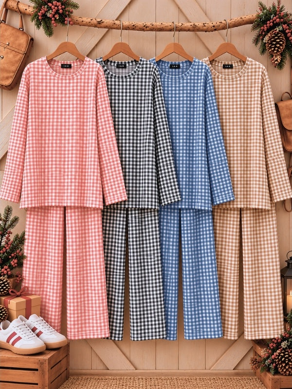 Gingham Print Soft Thermal Lounge Set