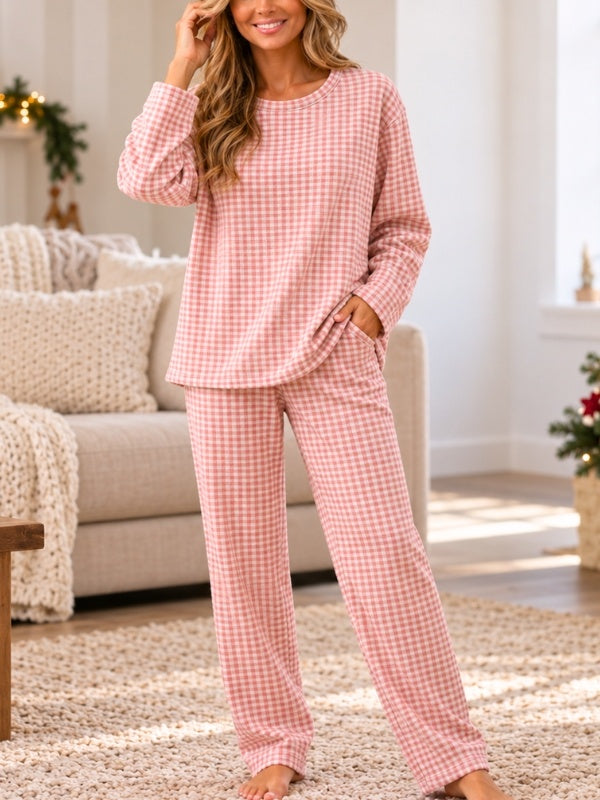 Gingham Print Soft Thermal Lounge Set