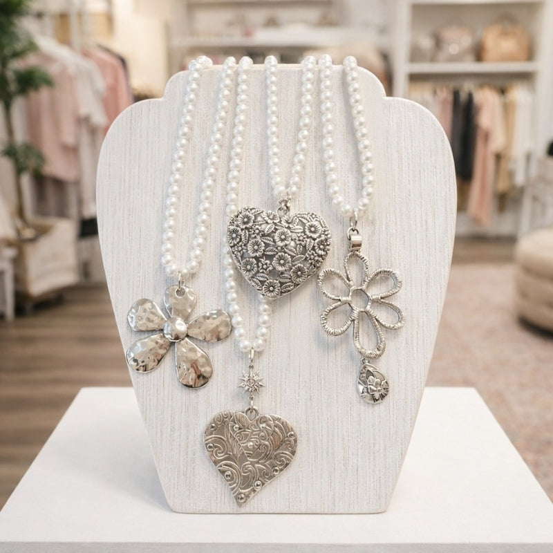 Pearl Charm Statement Necklace Collection