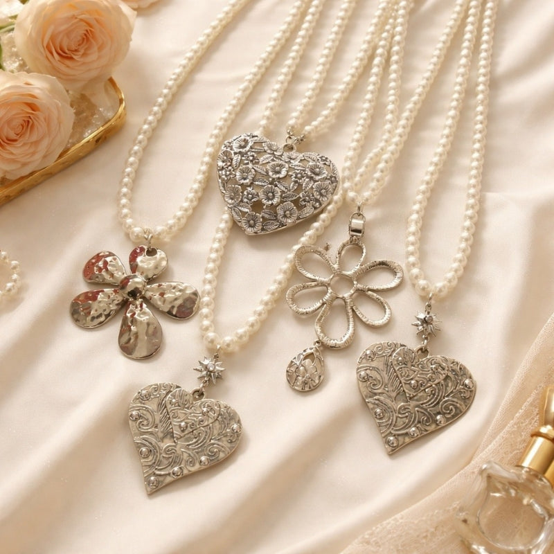 Pearl Charm Statement Necklace Collection