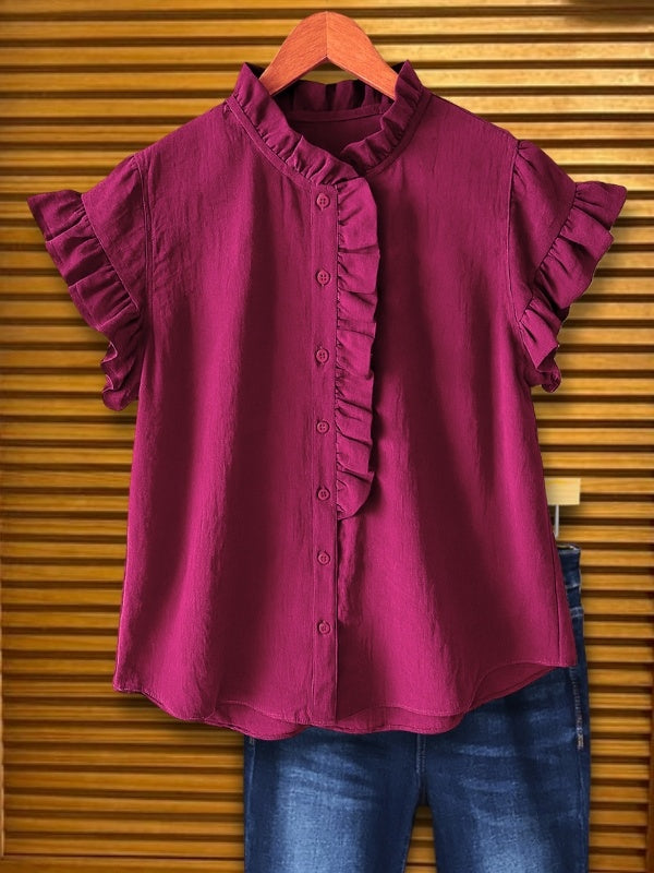 Berry Ruffle Button Top