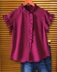 Berry Ruffle Button Top