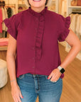 Berry Ruffle Button Top