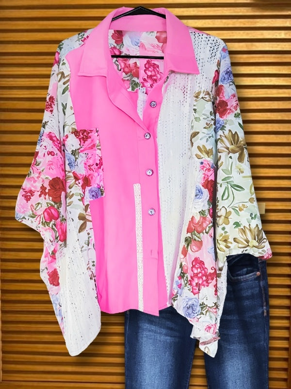 Blush Long Batwing Sleeve V Neck Top
