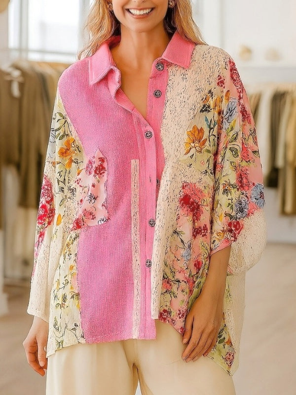 Blush Long Batwing Sleeve V Neck Top
