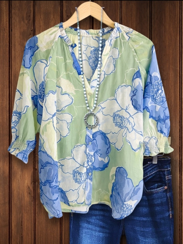 Ocean Breeze Floral Blouse
