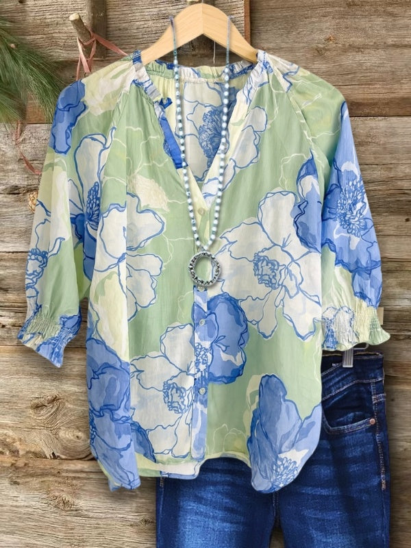 Ocean Breeze Floral Blouse