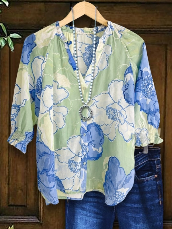Ocean Breeze Floral Blouse