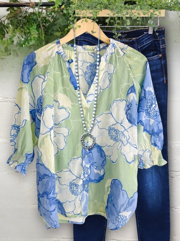 Ocean Breeze Floral Blouse