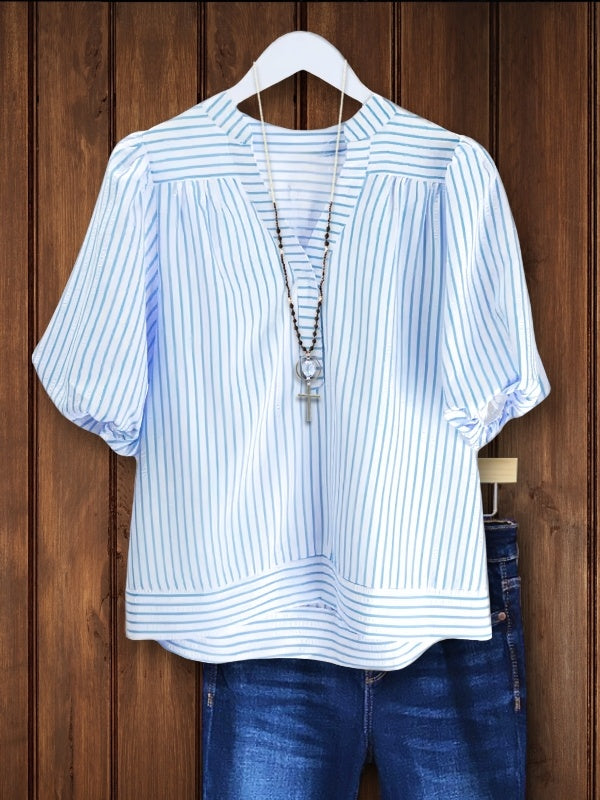 Skyline Stripe Puff Sleeve Top