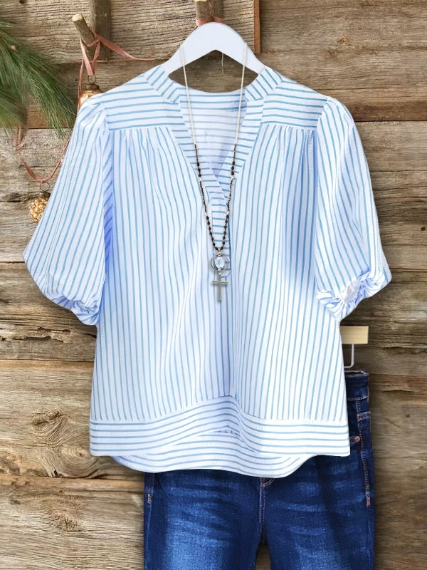 Skyline Stripe Puff Sleeve Top