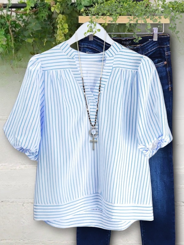Skyline Stripe Puff Sleeve Top