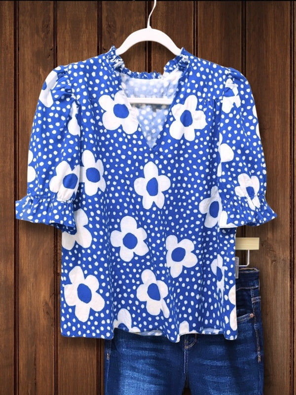 Blue Daisy Dot Top
