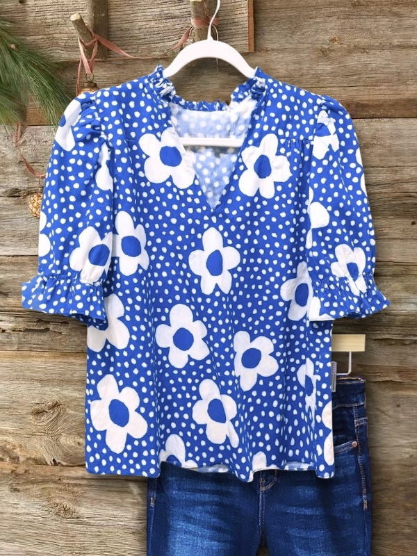 Blue Daisy Dot Top
