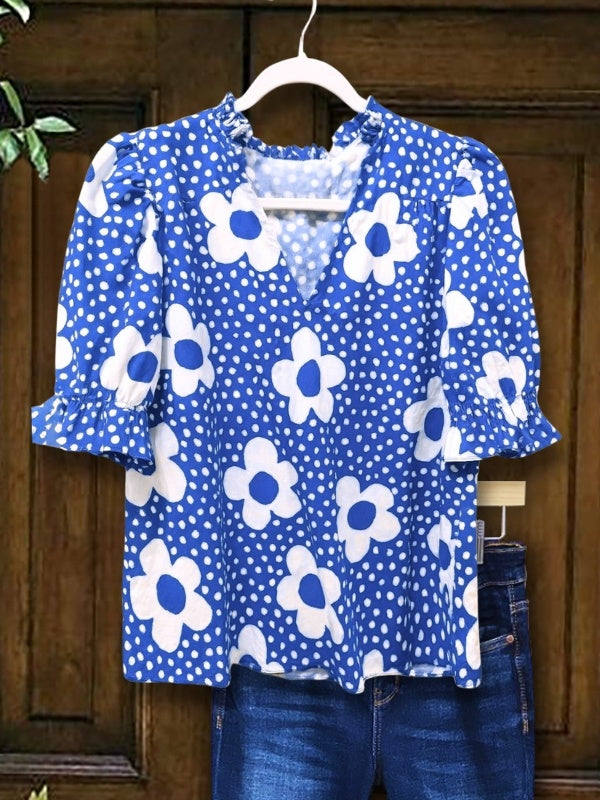 Blue Daisy Dot Top