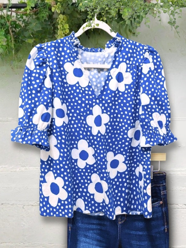 Blue Daisy Dot Top