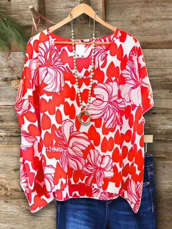 Floral Heart Print Blouse