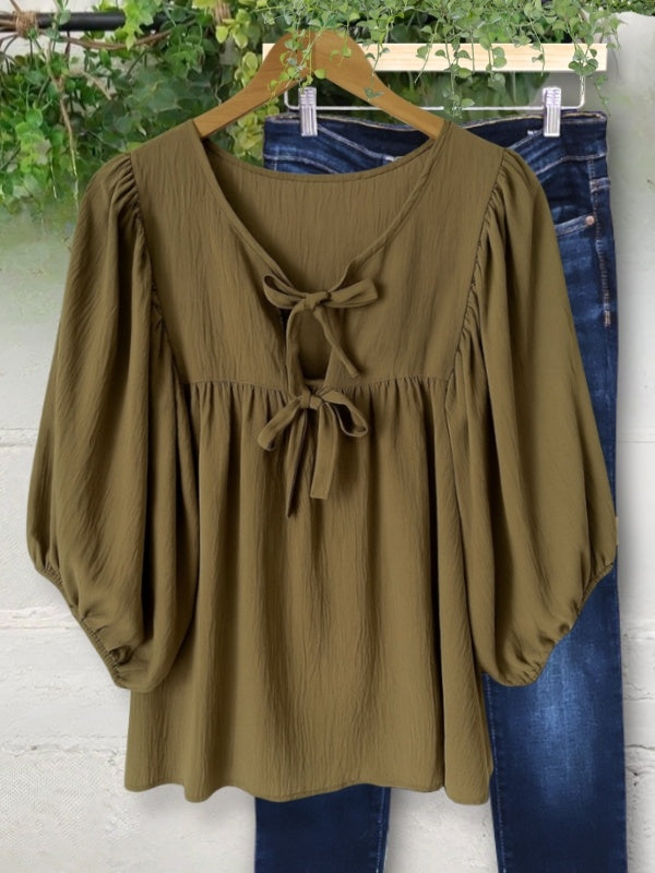 Olive Bow Baby Doll Top