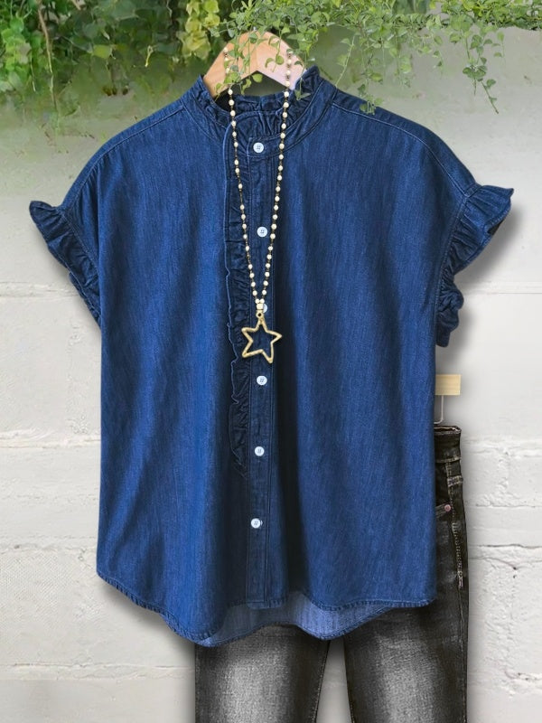 Ruffle Front Chambray Shirt