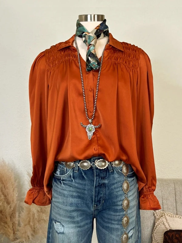 Rust Valley Button Blouse