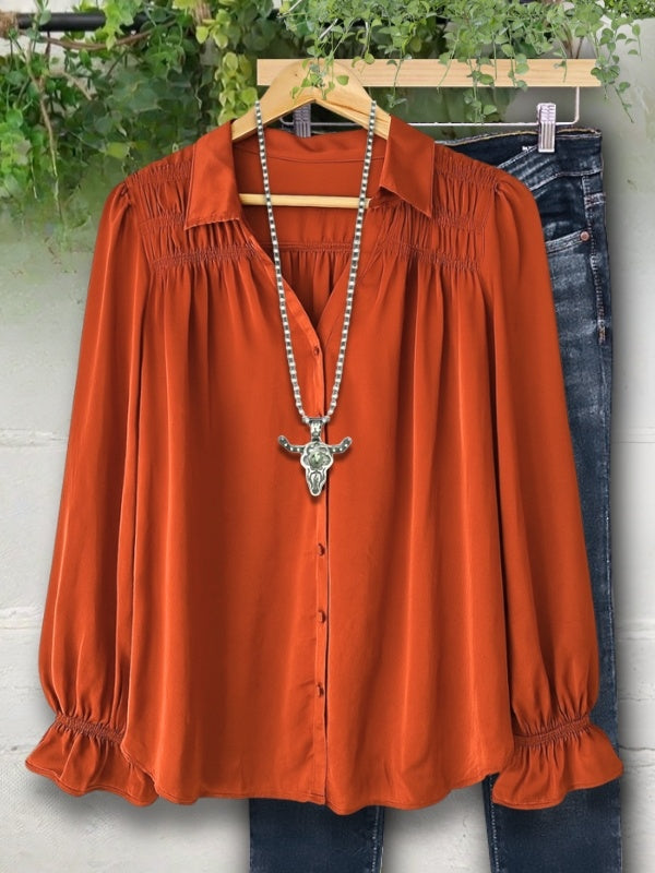 Rust Valley Button Blouse