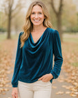 Velvet Drape Long Sleeve Blouse