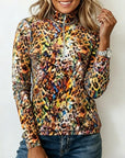 Velvet Half-Zip Stretch Leopard Top