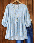 Cozy V-Neck Puff Sleeve Babydoll Top