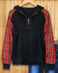Plaid Fleece Hoodie with Raglan Sleeves