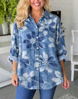 Washed Denim Floral Button-Down Shirt