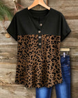 Leopard Colorblock Henley Top