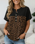 Leopard Colorblock Henley Top