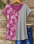 Floral Colorblock V-Neck Tee