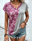 Floral Colorblock V-Neck Tee