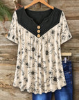 Floral Yoke Button Swing Blouse