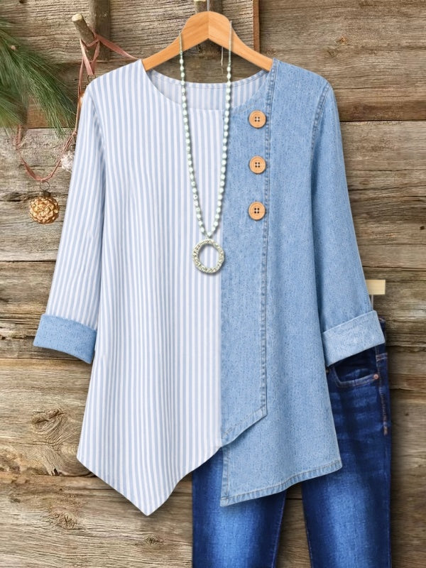 Striped Asymmetrical Button Tunic