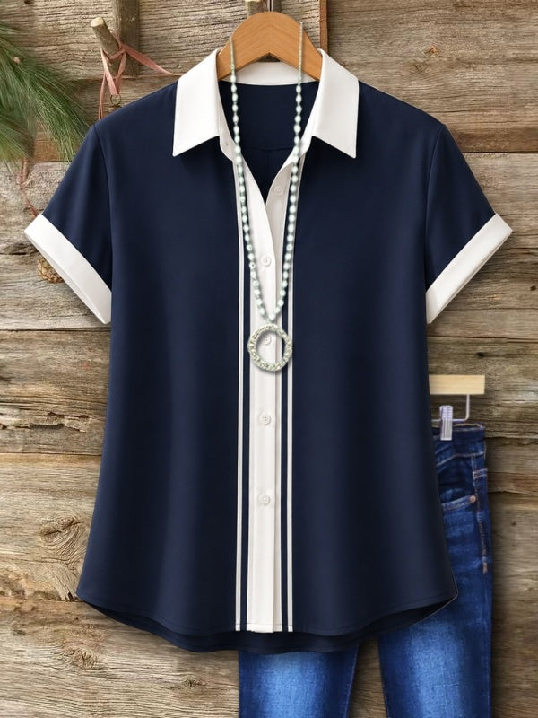 Contrast Trim Collared Button Shirt