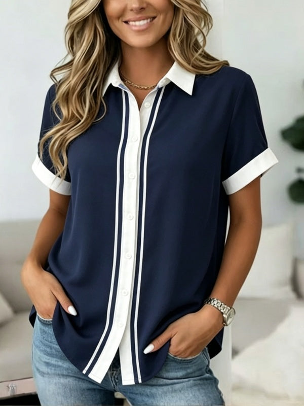 Contrast Trim Collared Button Shirt