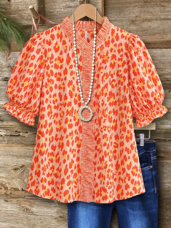 Leopard Print Puff Sleeve Blouse