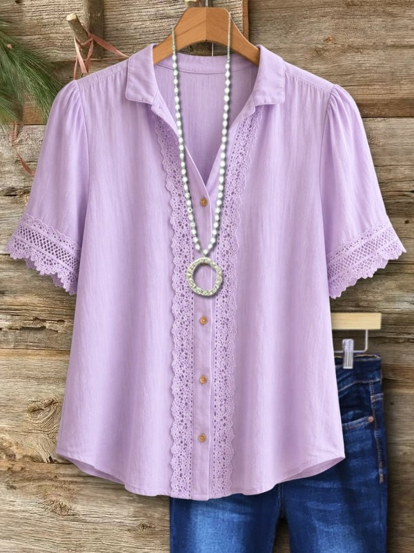 Lace Trim Button Front Blouse