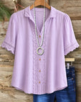 Lace Trim Button Front Blouse